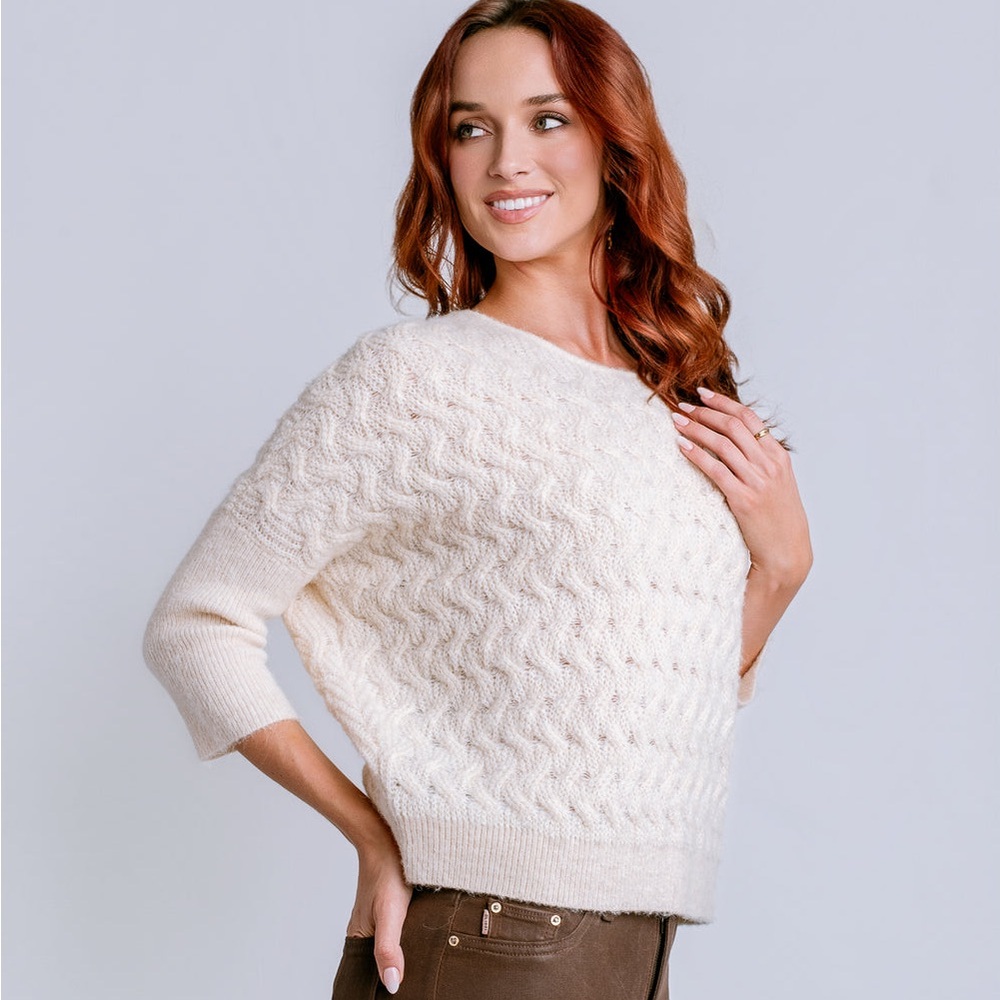 Kerisma Women’s Eco-Yarn Series Nash Sweater Ecru Wool Blend Size Medium Large
